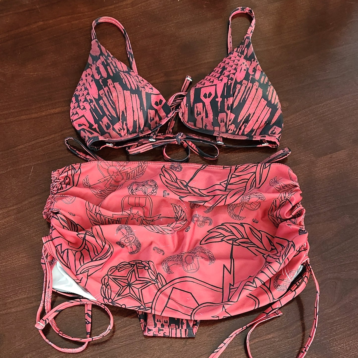 Women's String Bikini Skirt Set (SAMPLE) - "EOD Bomb Flag" (Red)