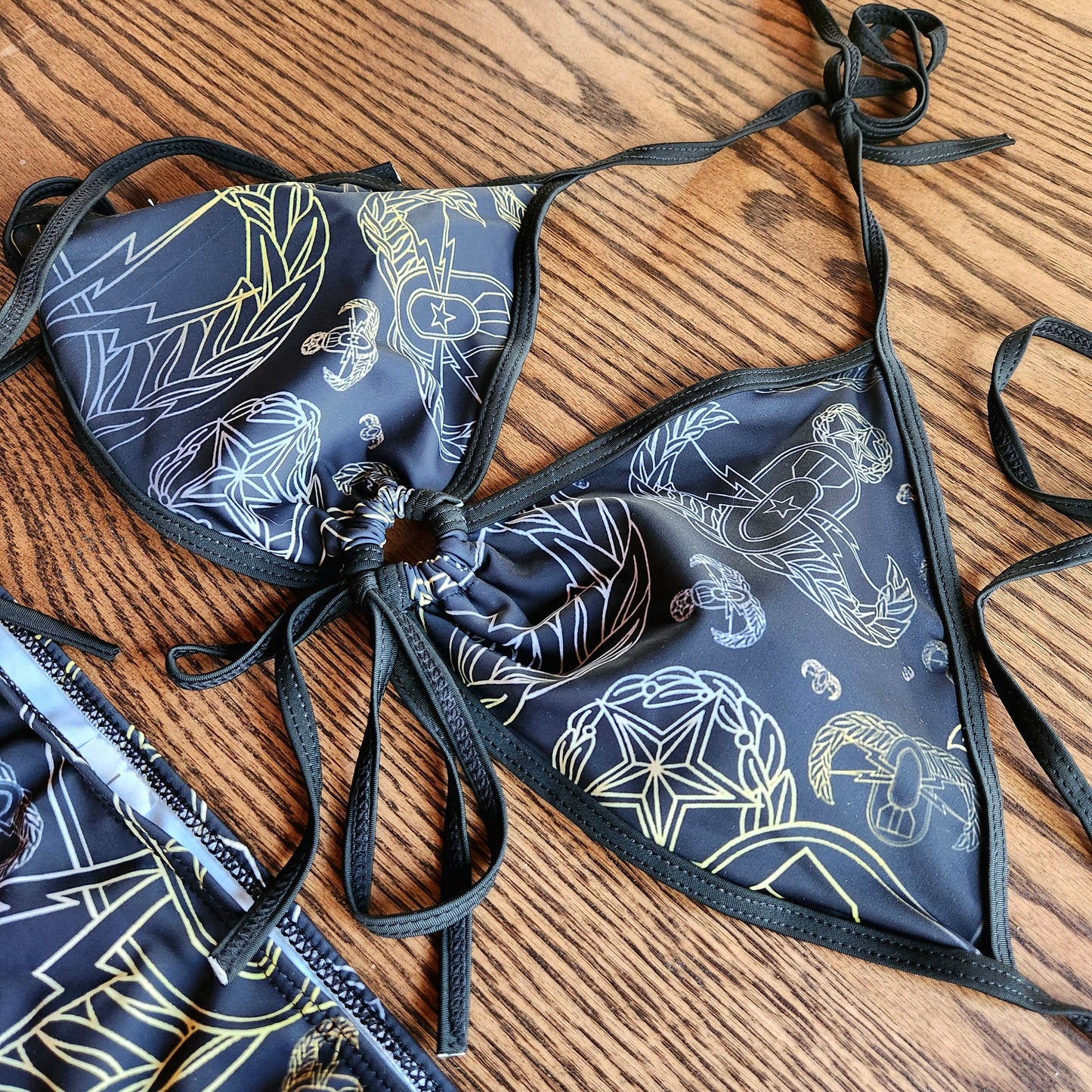 Women's Keyhole String Bikini - "EOD Mixed Badges" (Faded Yellow)