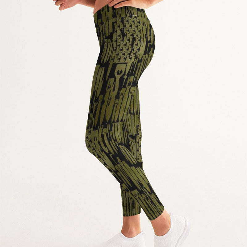 Mid-Rise Yoga Pants - "EOD Bomb Flag" (OD Green on Black)