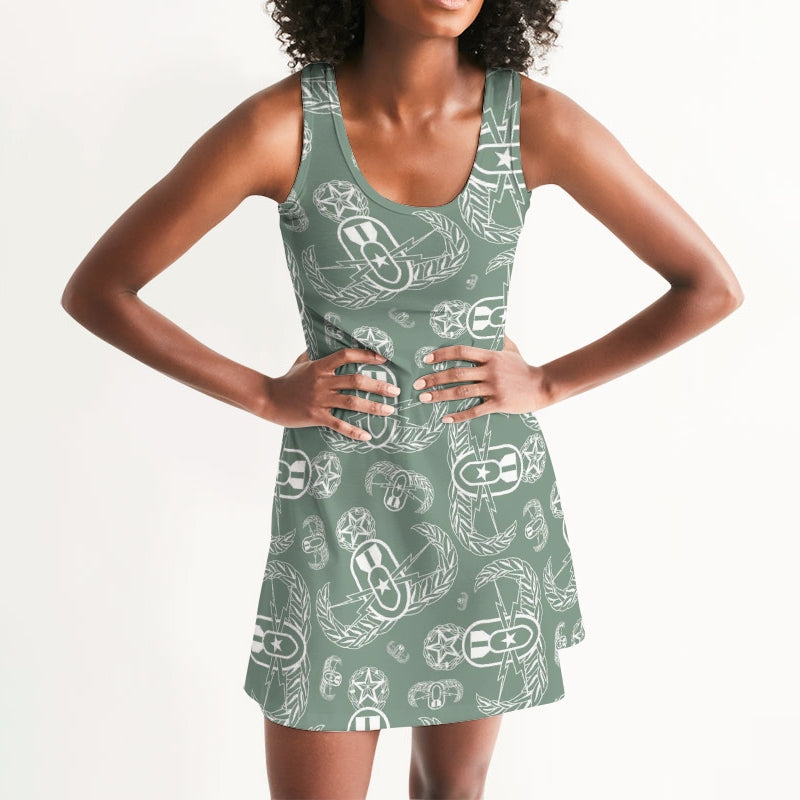 Dress (Rib Knit Racerback) - "EOD Badges X 3" (White on Sage)