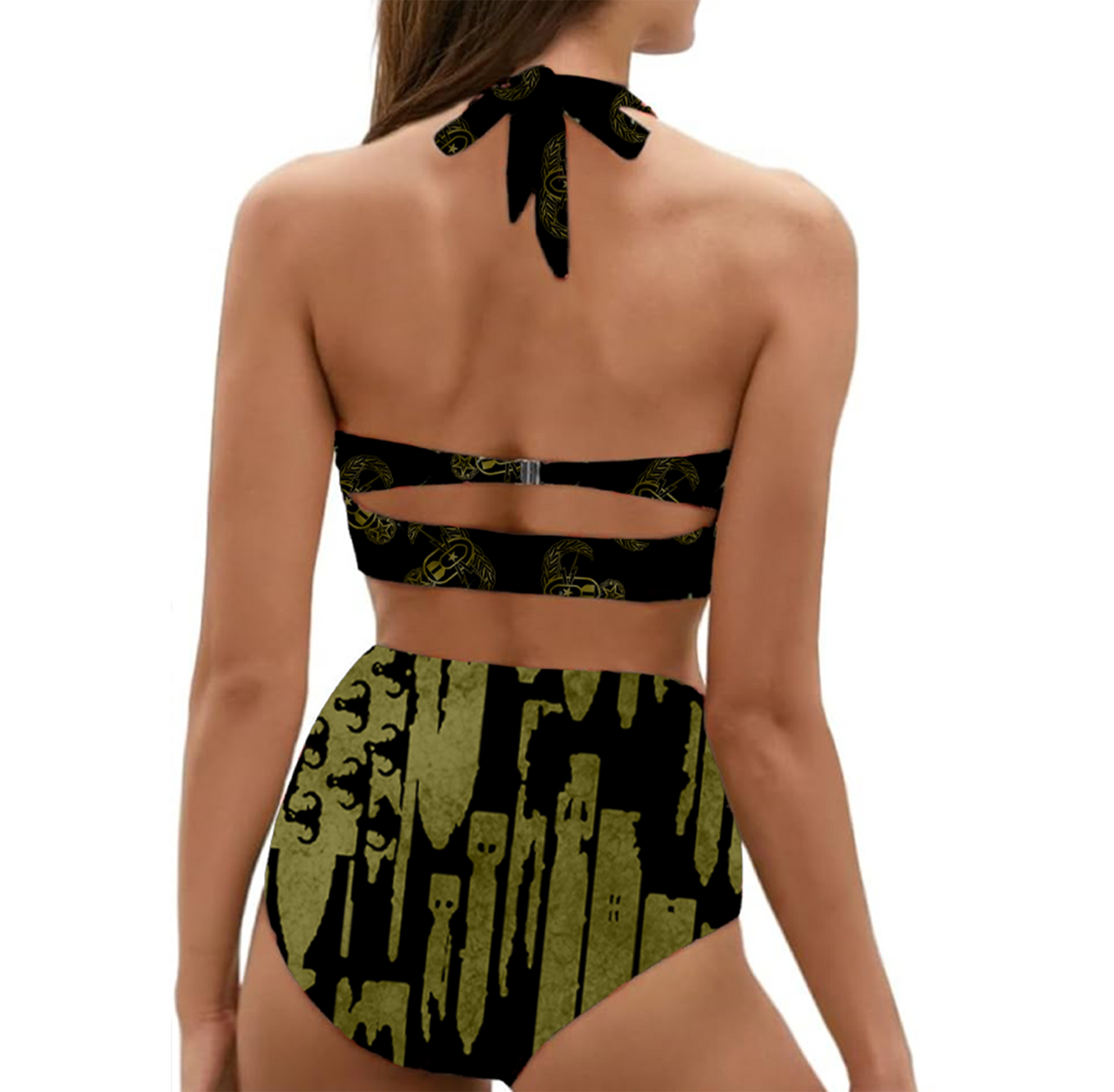 Women's Retro Halter Two-Piece - "EOD Badges & Flags" (OD Green & Black)
