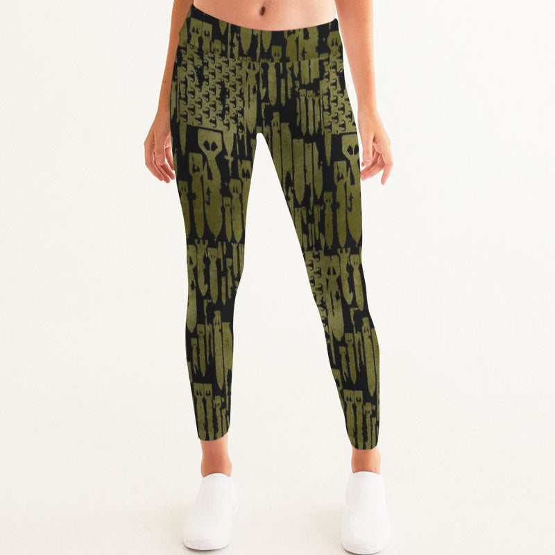Mid-Rise Yoga Pants - "EOD Bomb Flag" (OD Green on Black)