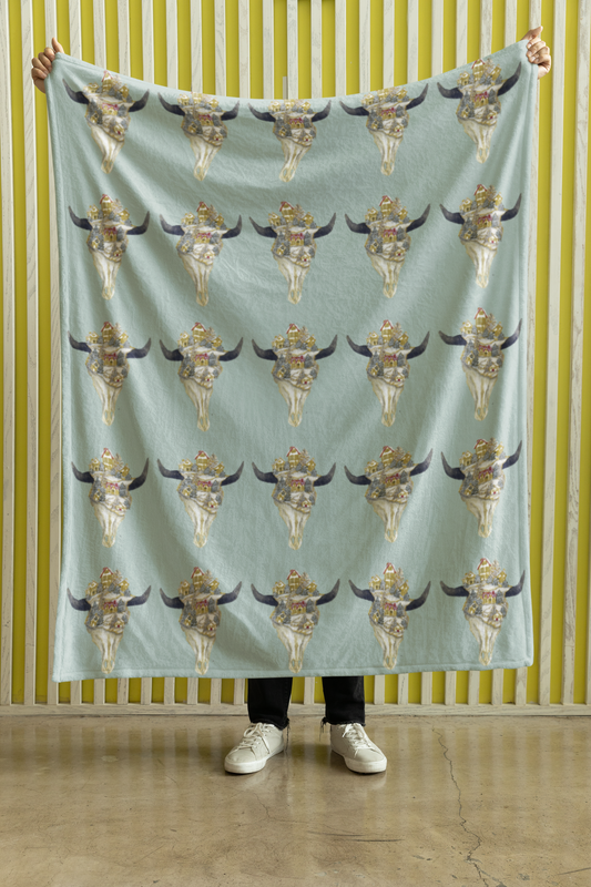 Plush Throw Blanket - "Christmas Village Skulls"