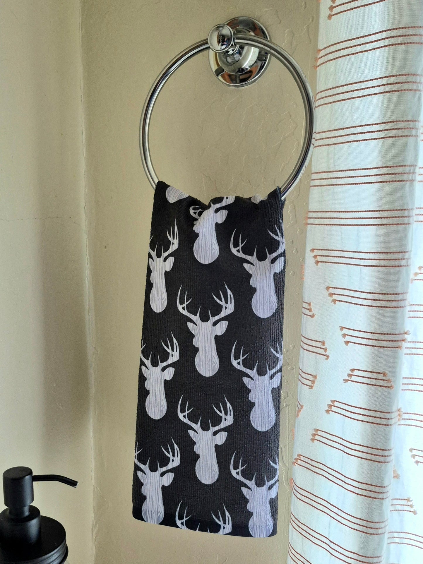 Hand Towel - "Wood Grain Deer" (Black)