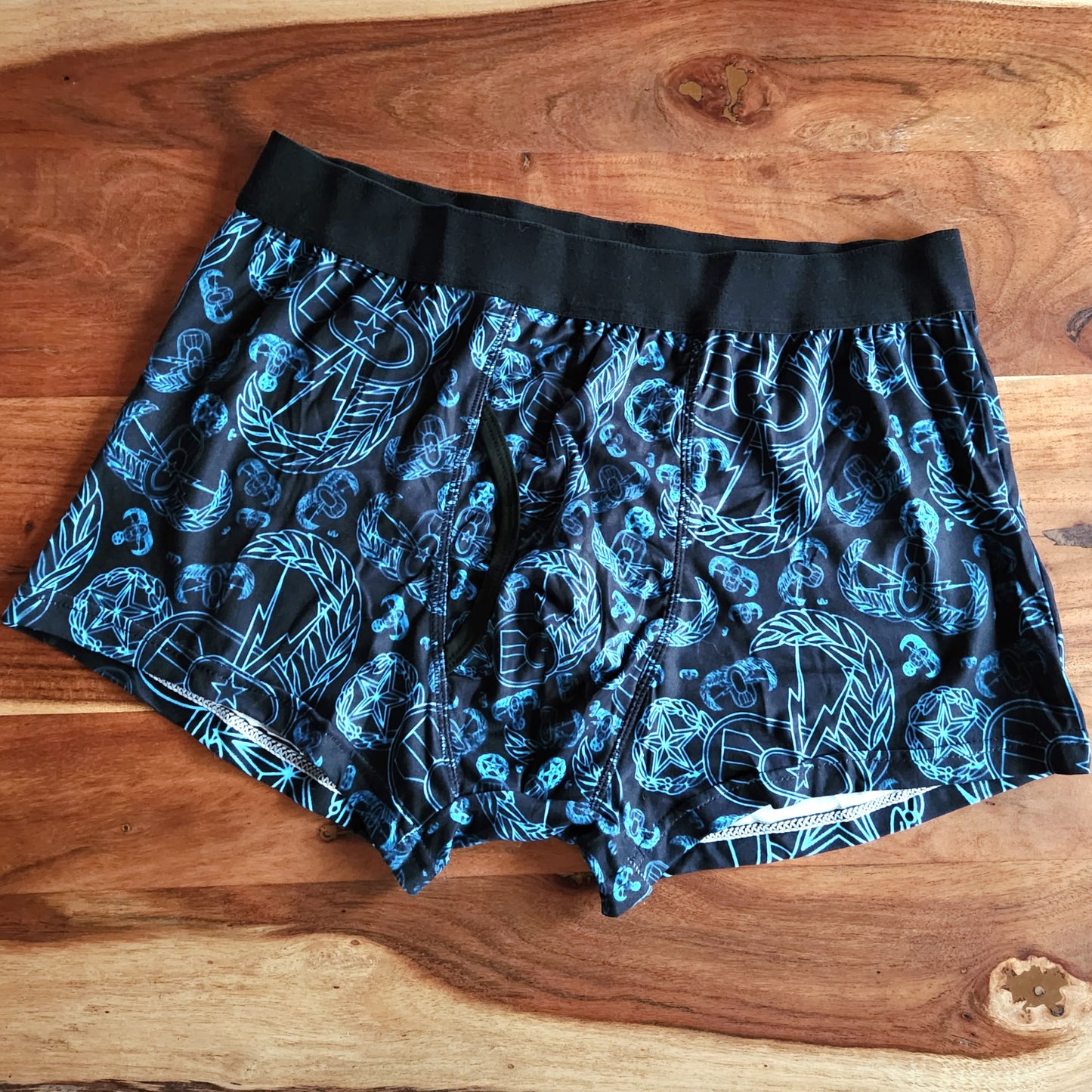 Men's Boxer Briefs with Fly - "EOD Mixed Badges" (Electric Blue on Black)