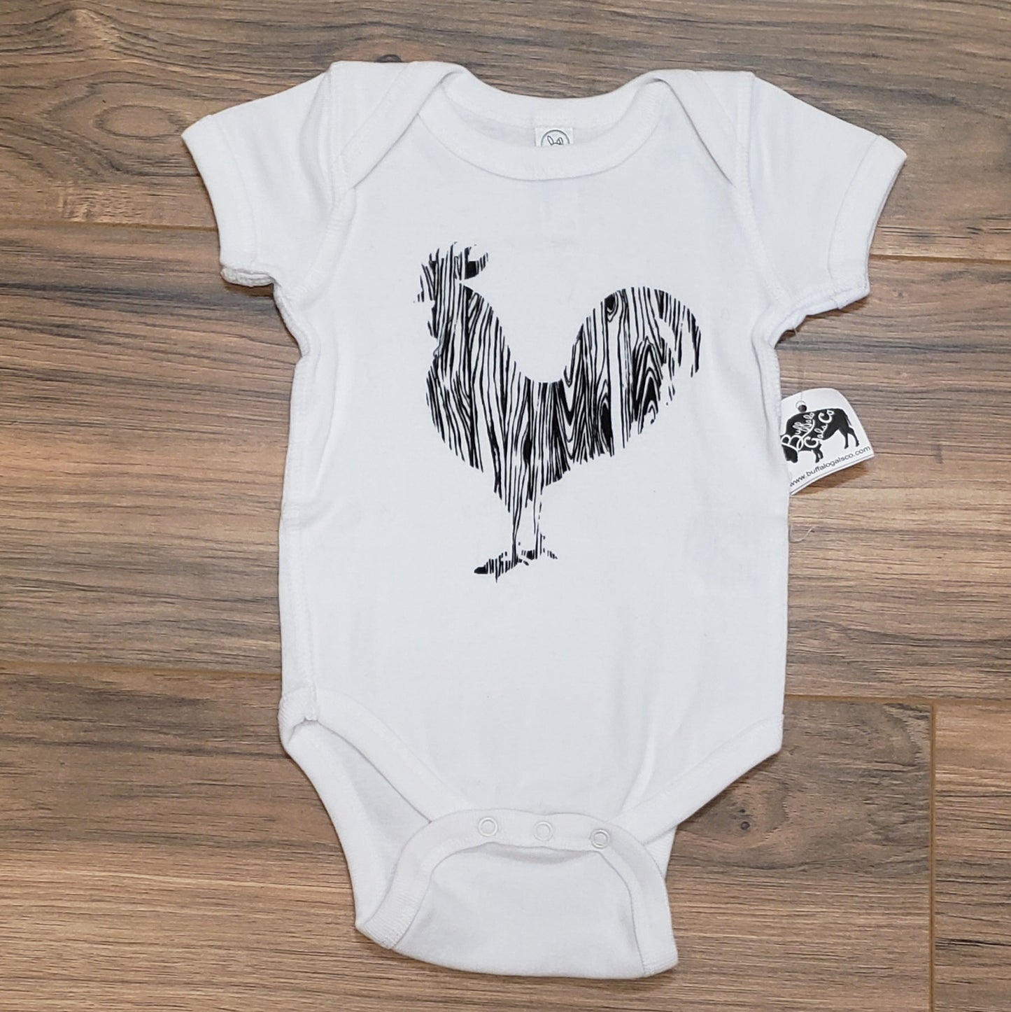 Wood Grain Rooster On White Onesie