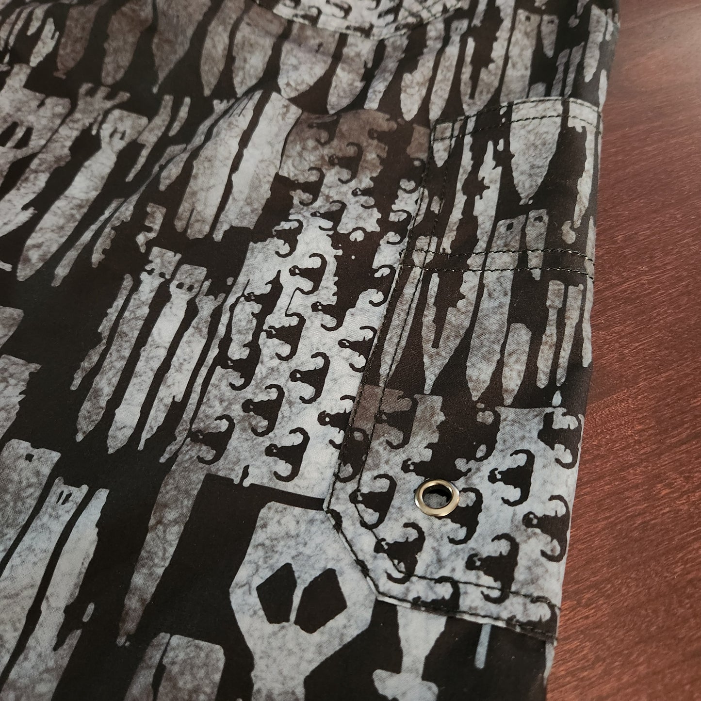 Men's Board Shorts (SAMPLE) - "EOD Bomb Flag" (Grey on Black) Big pattern