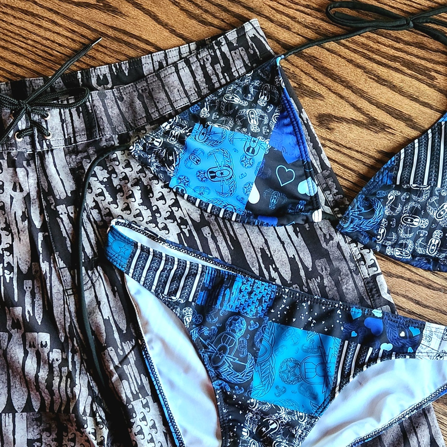 Women's String Bikini Style 3 - "EOD Patchwork" (Blues)