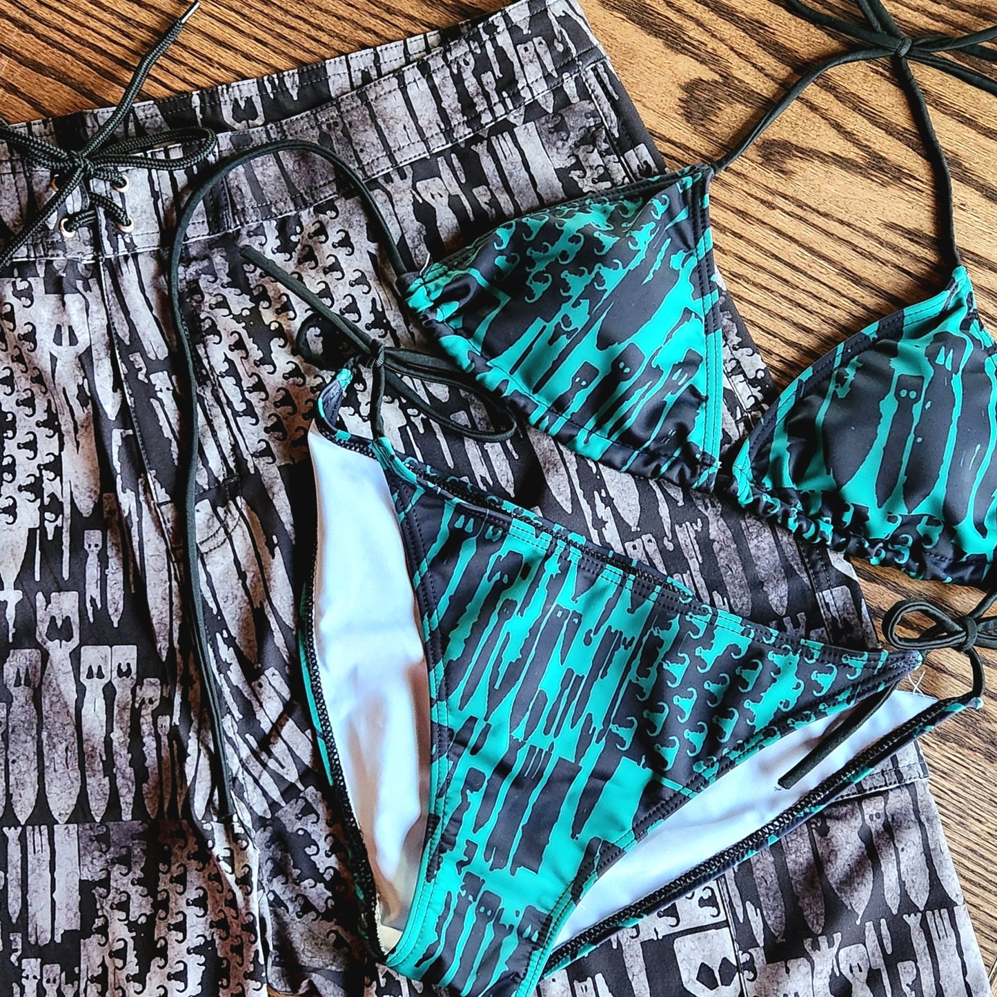 Women's String Bikini Style 2 - "EOD Bomb Flag" (Black on Green)