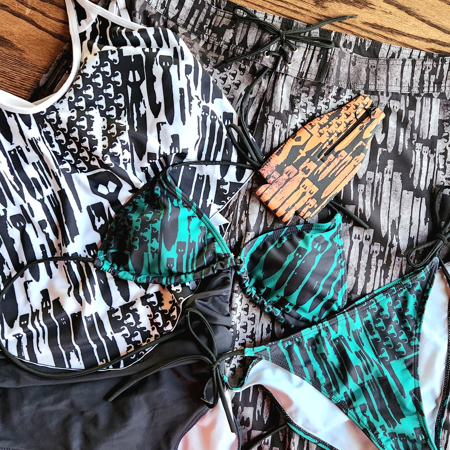 Women's String Bikini Style 2 - "EOD Bomb Flag" (Black on Green)