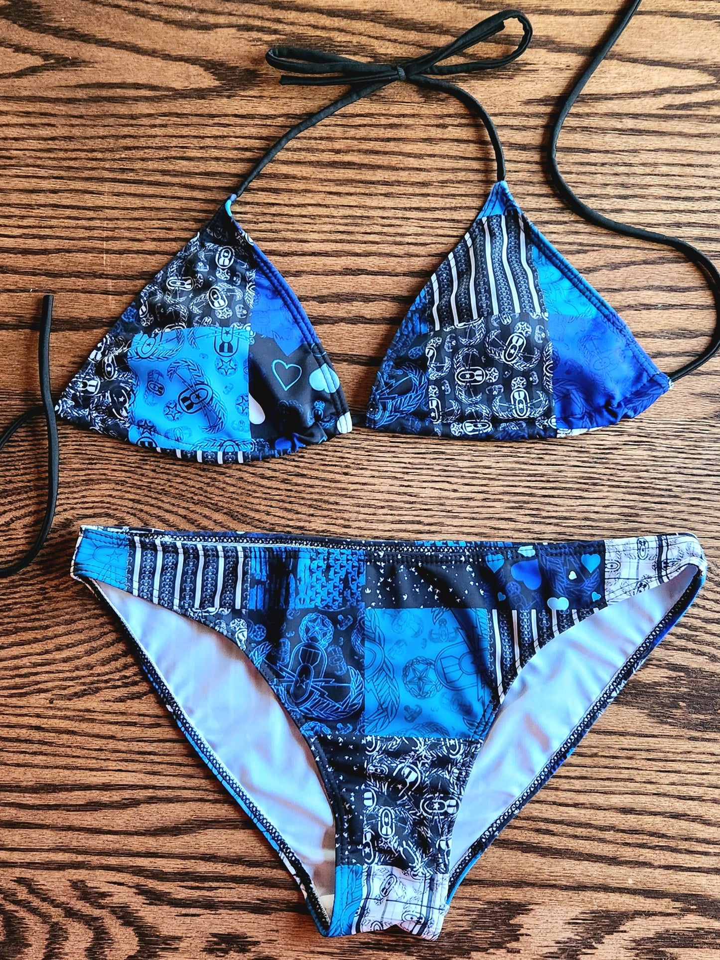 Women's String Bikini Style 3 - "EOD Patchwork" (Blues)