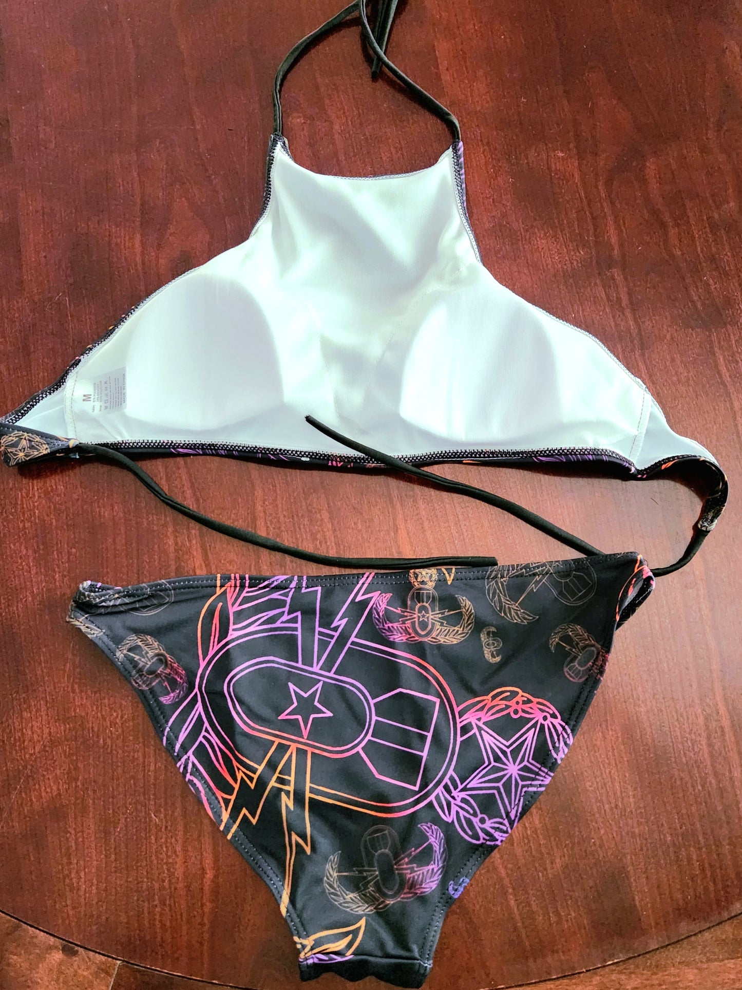 Women's High Neck Bikini - "EOD Mixed Badges" (Purple/Yellow on Black)