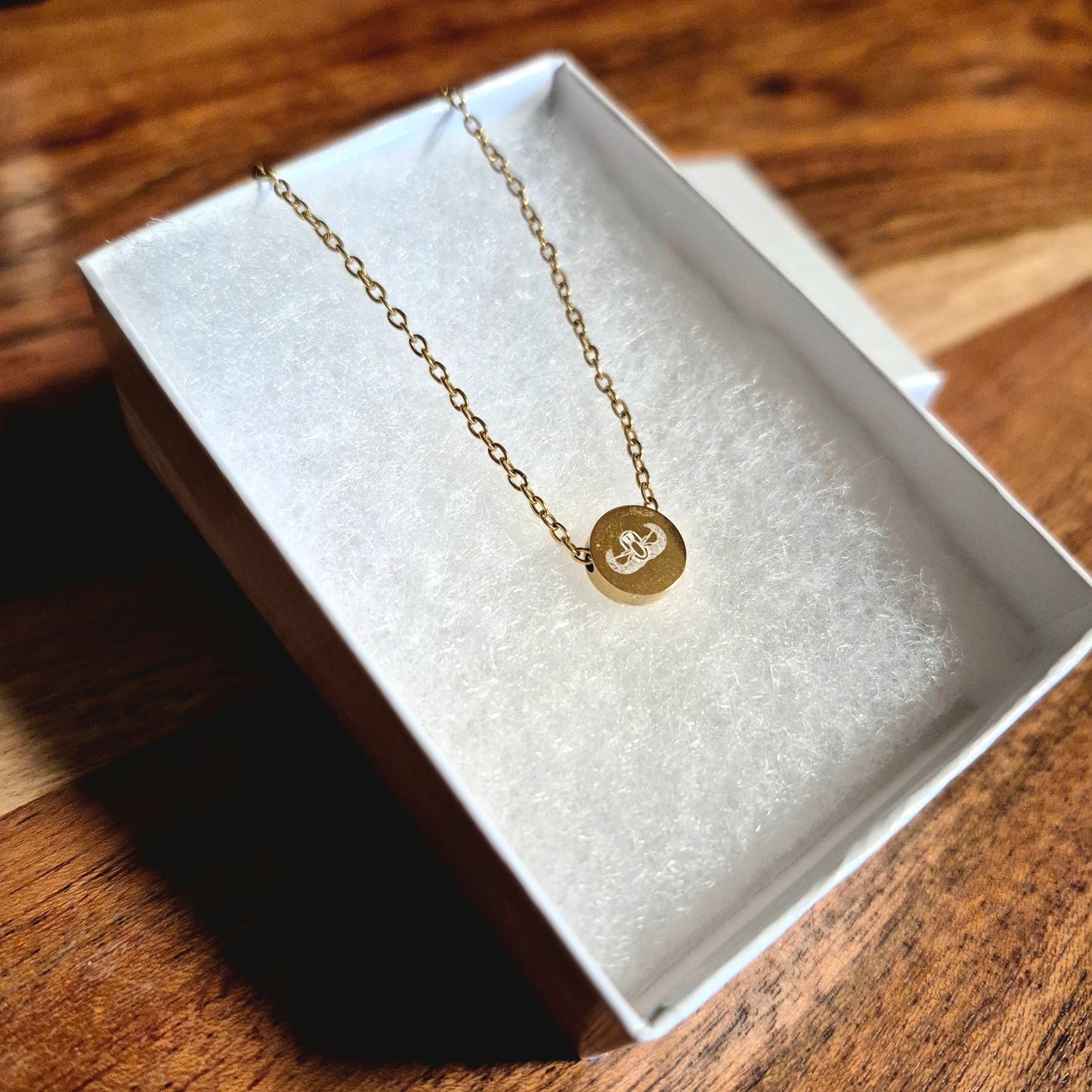 Engraved Mini Circle Necklace — "EOD Senior Badge"