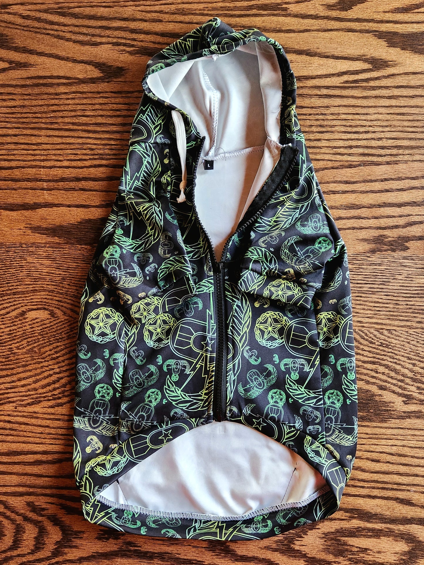 Pet Hoodie Zip Up - "EOD Mixed Badges" (Lemon Lime on Black)