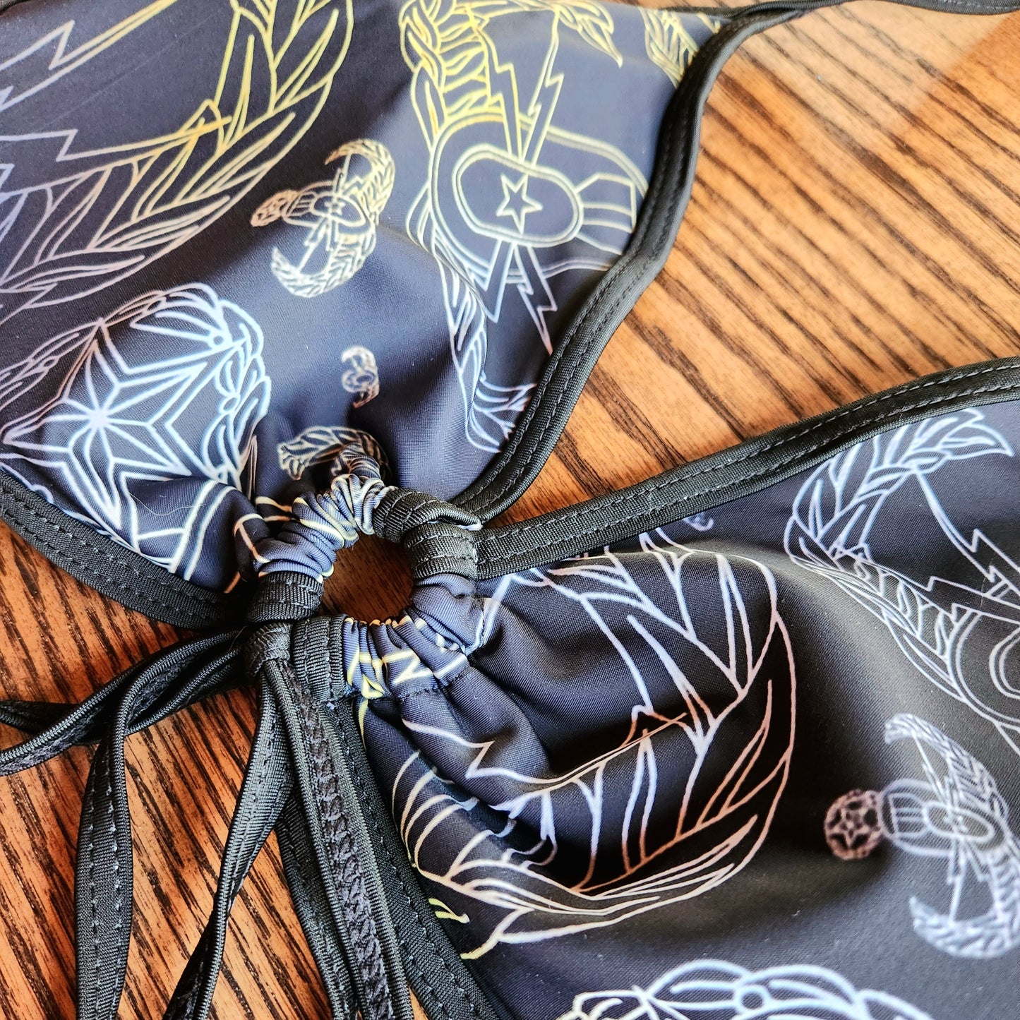 Women's Keyhole String Bikini - "EOD Mixed Badges" (Faded Yellow)