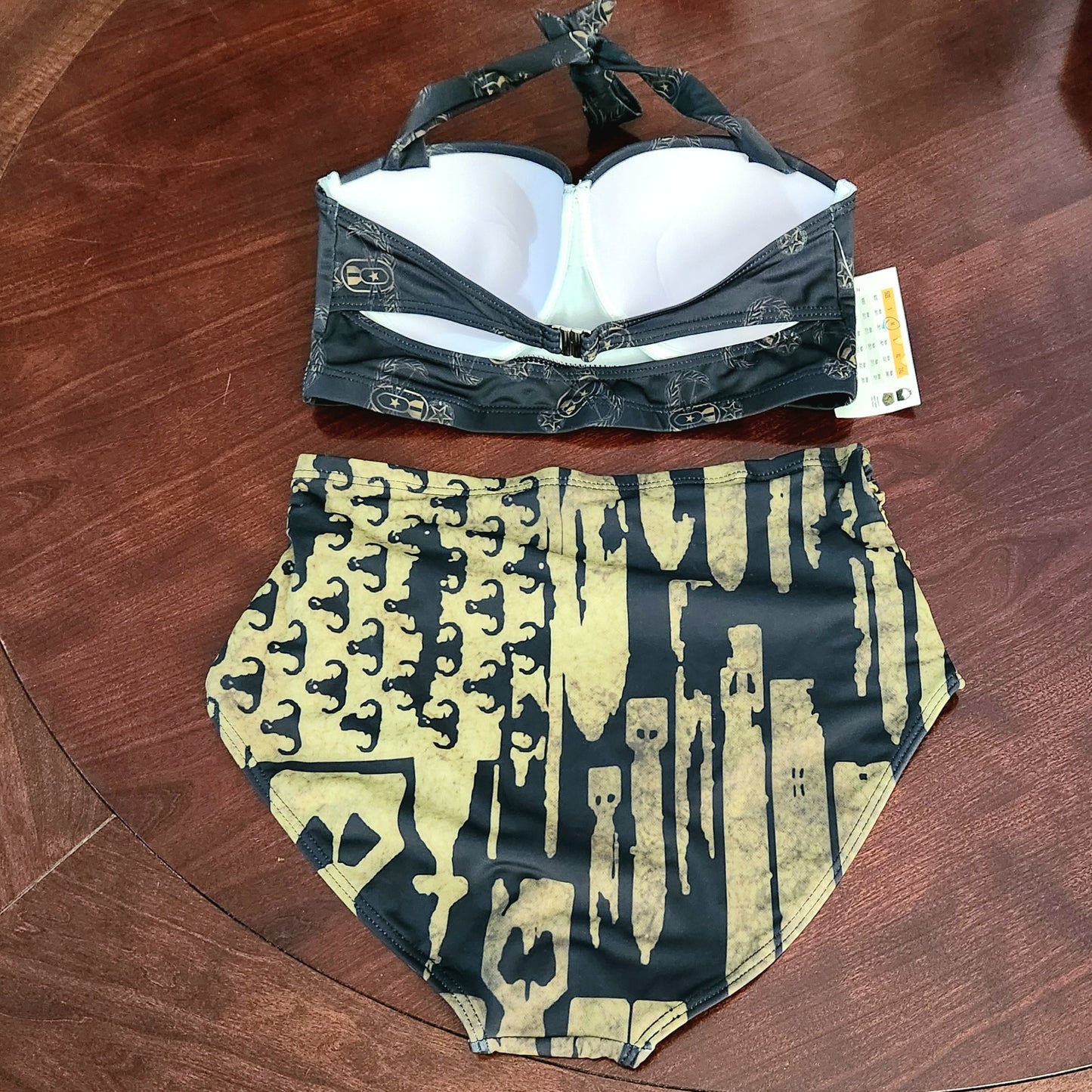 Women's Retro Halter Two-Piece - "EOD Badges & Flags" (OD Green & Black)