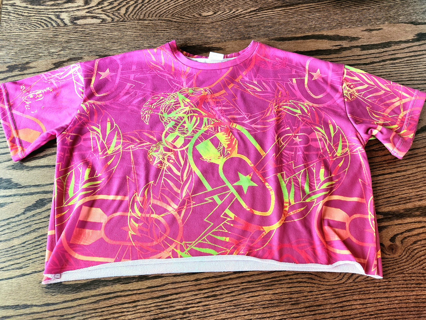 Print On Demand - French Terry Cropped Tee - "It's 5 o'clock Somewhere" (Neon Pink & Yellow)