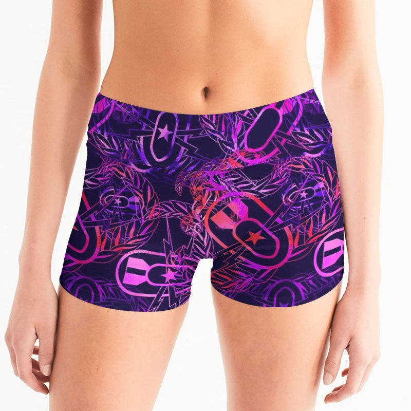 Mid-Rise Yoga Shorts - "It's 5 o'clock Somewhere" (Orange on Purple)