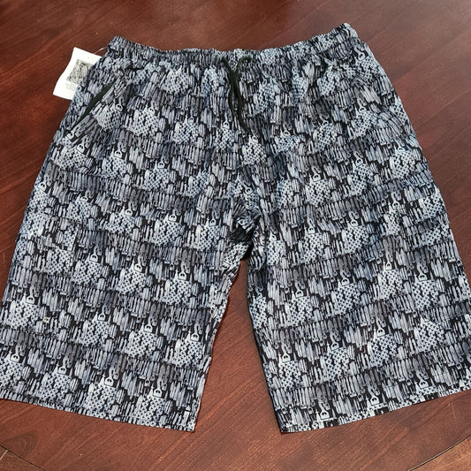 Men's Board Shorts (SAMPLE) - "EOD Bomb Flag" (Grey on Black) Small pattern