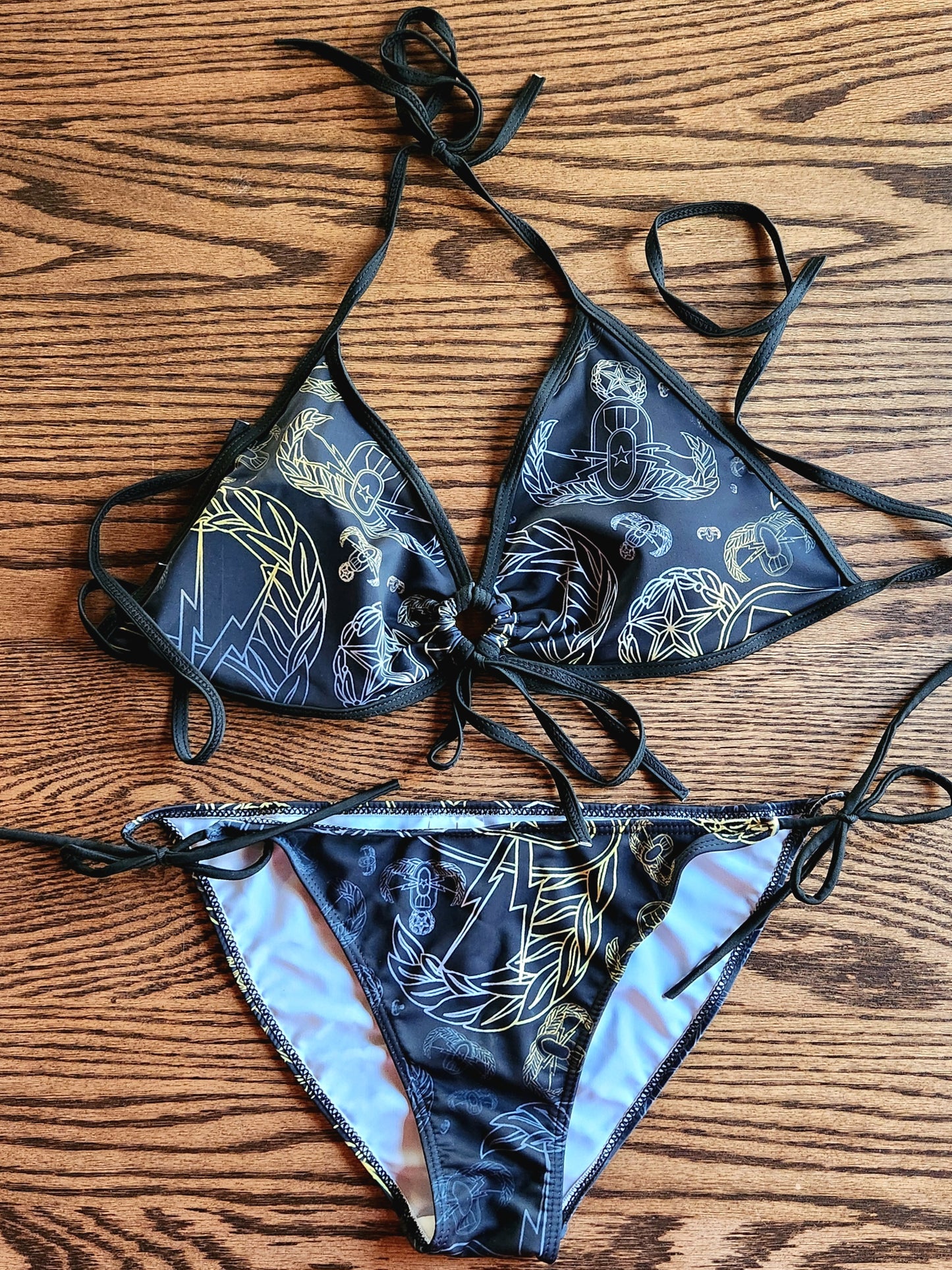 Women's Keyhole String Bikini - "EOD Mixed Badges" (Faded Yellow)