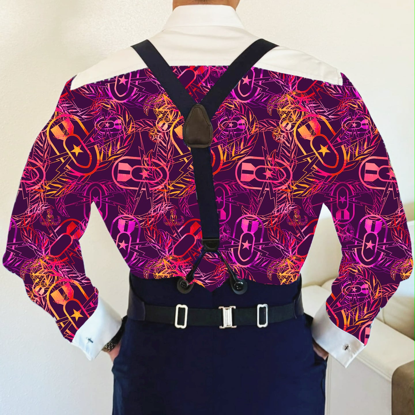 CUSTOM ORDER - Mess Dress Shirt (Men's) - "It's 5 o'clock Somewhere" (Yellow/Orange/Purple)