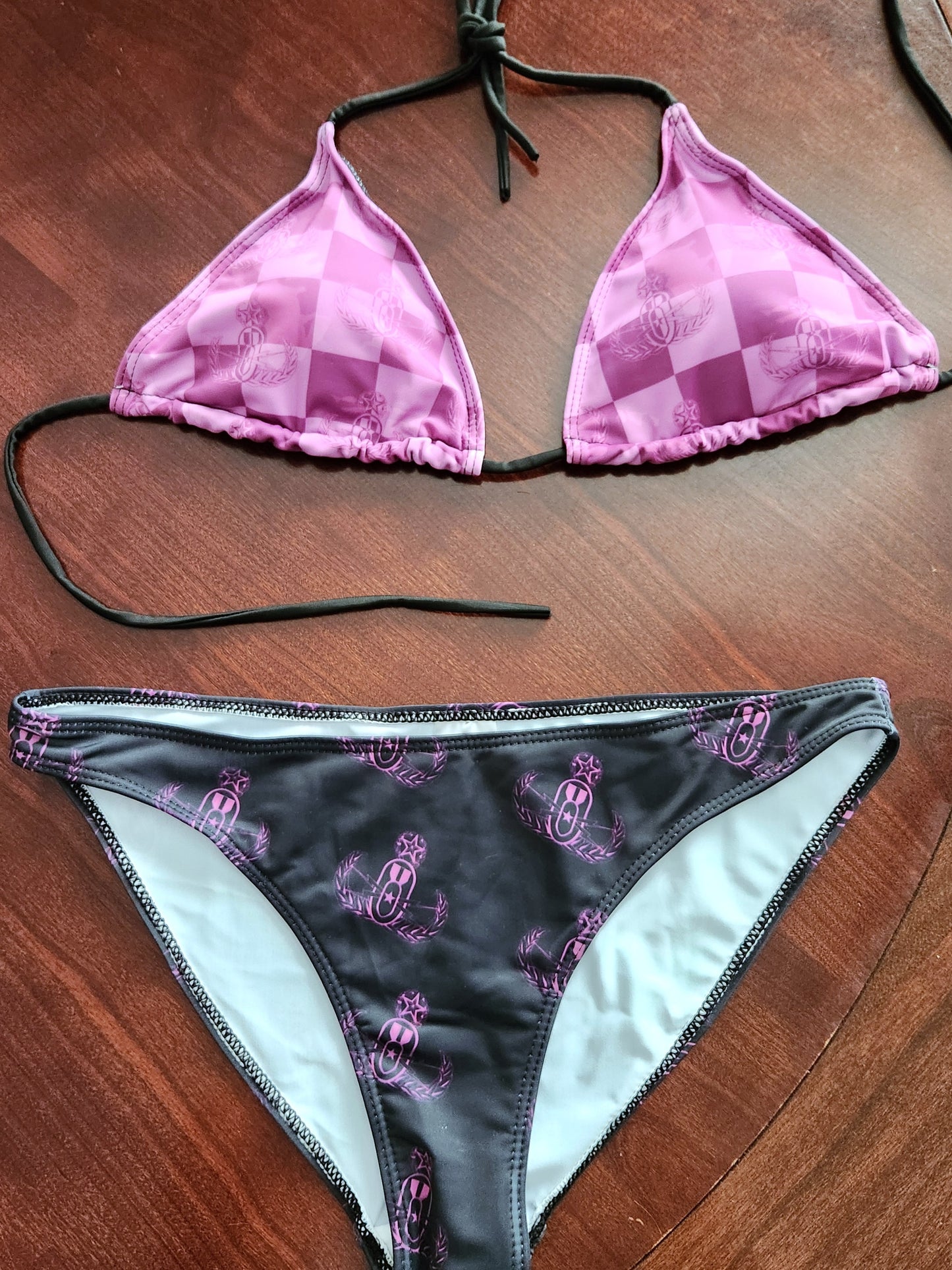 Women's String Bikini Style 3 - "EOD Buffoulage Checkered Flag" (Lilac & Black)