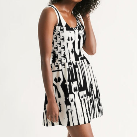 Dress (Rib Knit Skater with Pockets) - "EOD Bomb Flag" (White on Black)