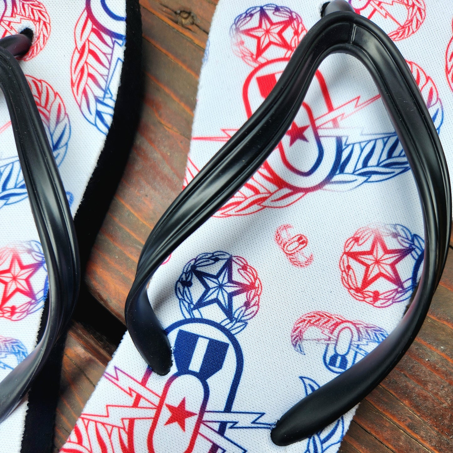 Flip Flops - "EOD Badges x 3" (Red, White, & Blue) Size 5/6