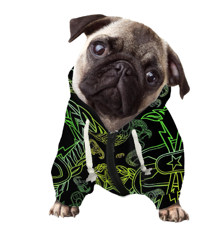 Pet Hoodie Zip Up - "EOD Mixed Badges" (Lemon Lime on Black)