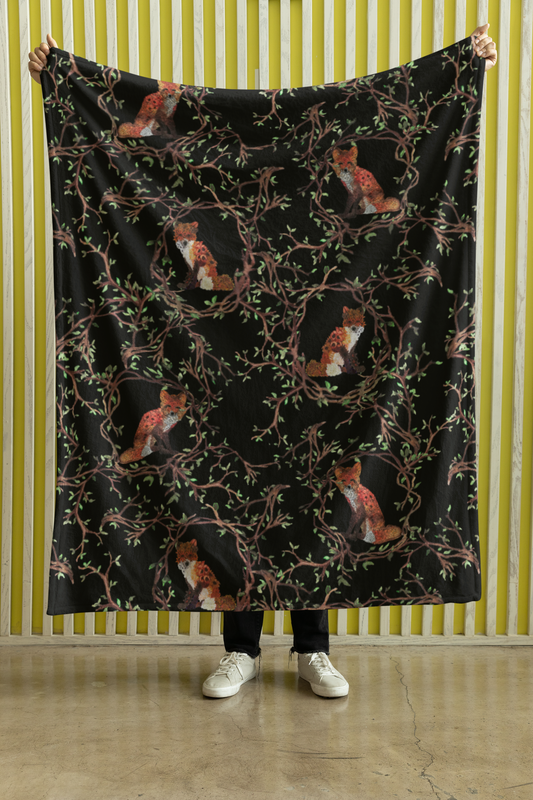 Plush Throw Blanket - "Floral Fox"