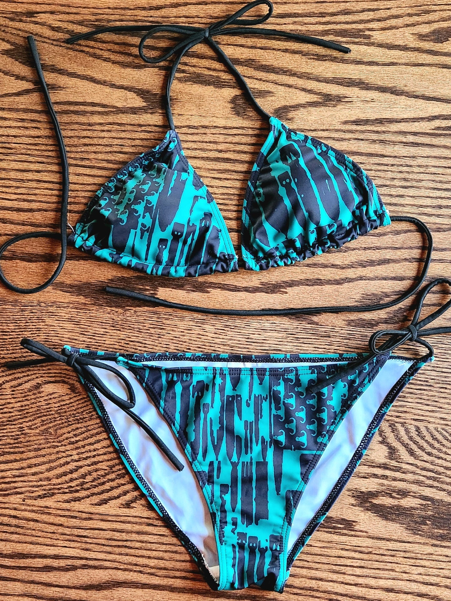 Women's String Bikini Style 2 - "EOD Bomb Flag" (Black on Green)