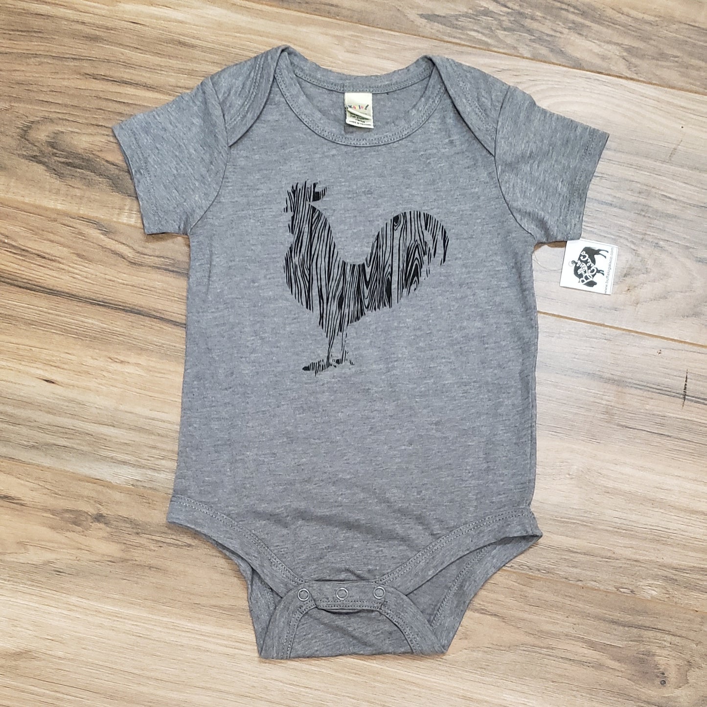 Wood Grain Rooster On Grey Onesie