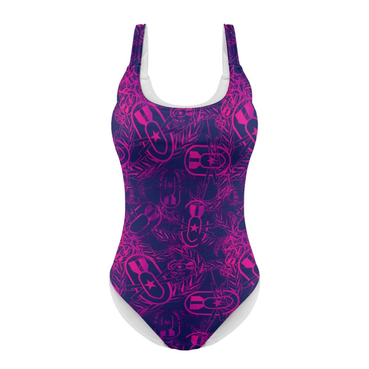 Women's One-Piece Swimsuit - "It's 5 o'clock Somewhere" (Pink on Purple)