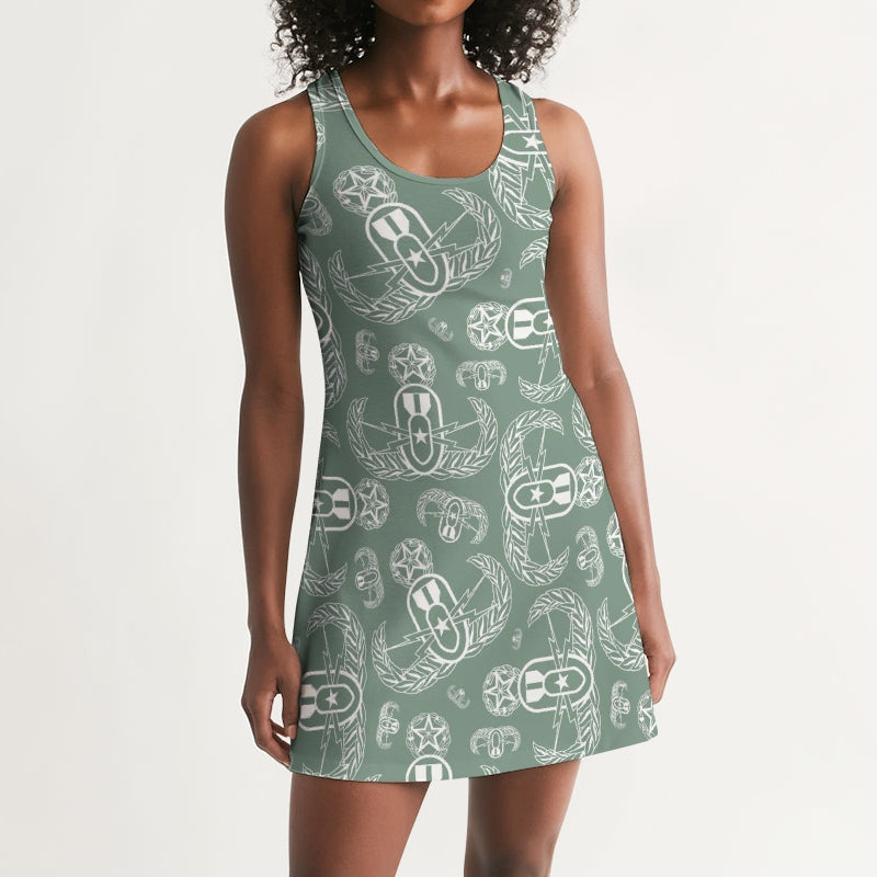 Dress (Rib Knit Racerback) - "EOD Badges X 3" (White on Sage)
