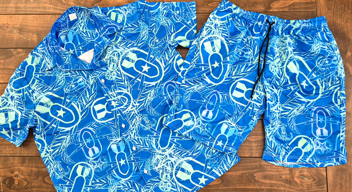 Leisure Beach Suit "It's 5 o'clock Somewhere" (Green on Blue)