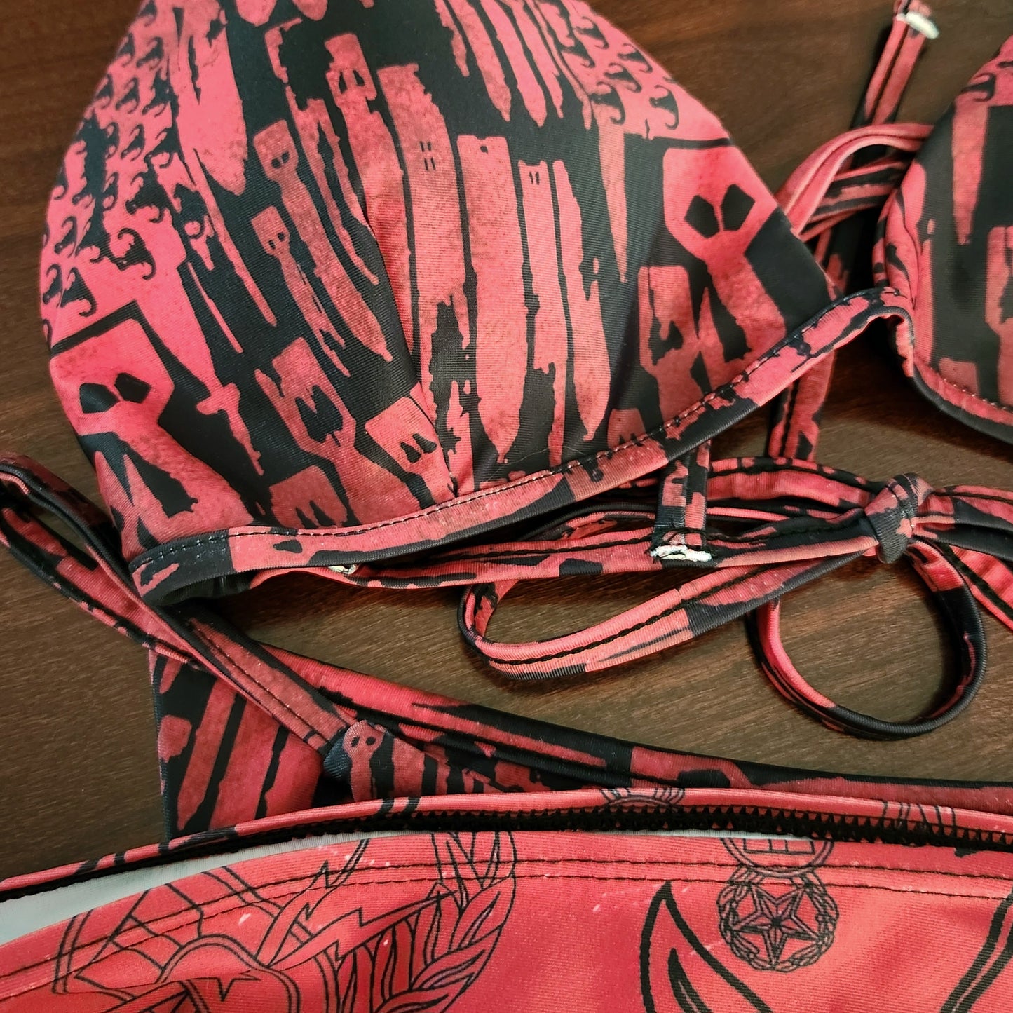 Women's String Bikini Skirt Set (SAMPLE) - "EOD Bomb Flag" (Red)