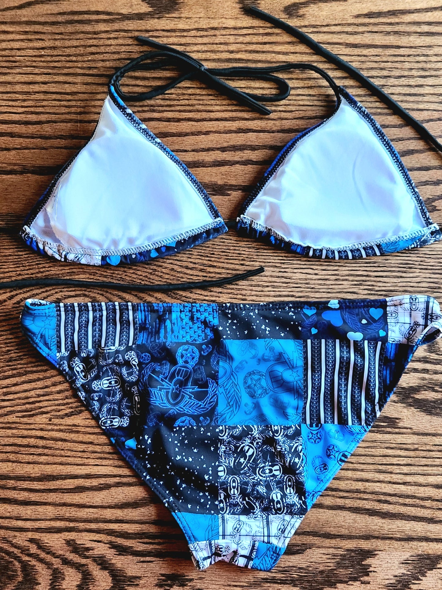 Women's String Bikini Style 3 - "EOD Patchwork" (Blues)
