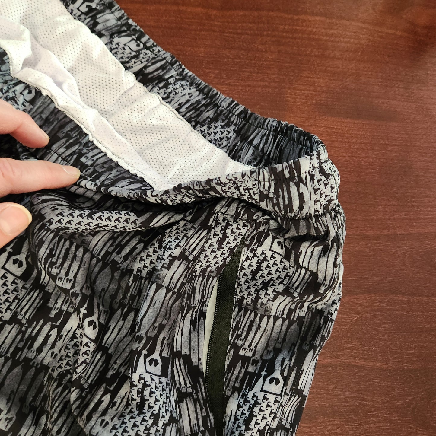 Men's Board Shorts (SAMPLE) - "EOD Bomb Flag" (Grey on Black) Small pattern