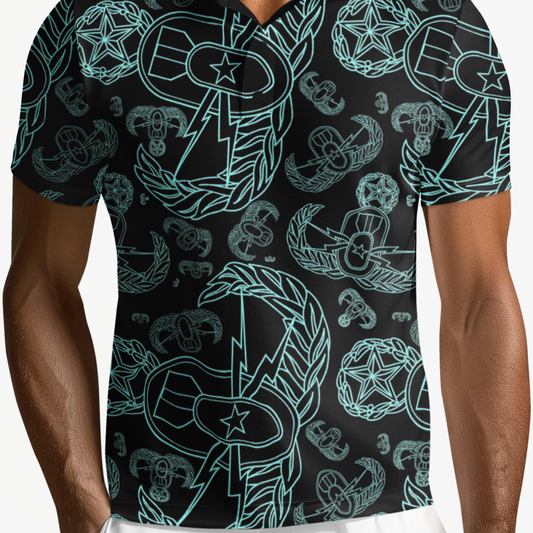 Polo Shirt - "EOD Mixed Badges" (Turquoise on Black)