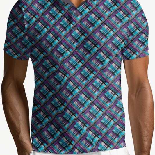 Polo Shirt - "EOD Diagonal Plaid" (Turquoise & Purple)