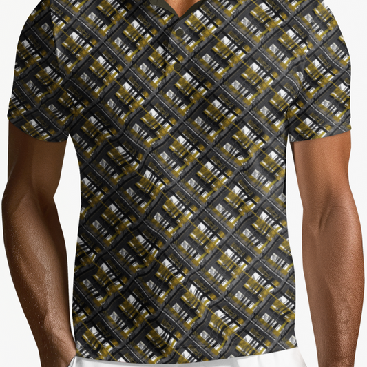 Polo Shirt - "EOD Diagonal Plaid" (Mustard & Black)