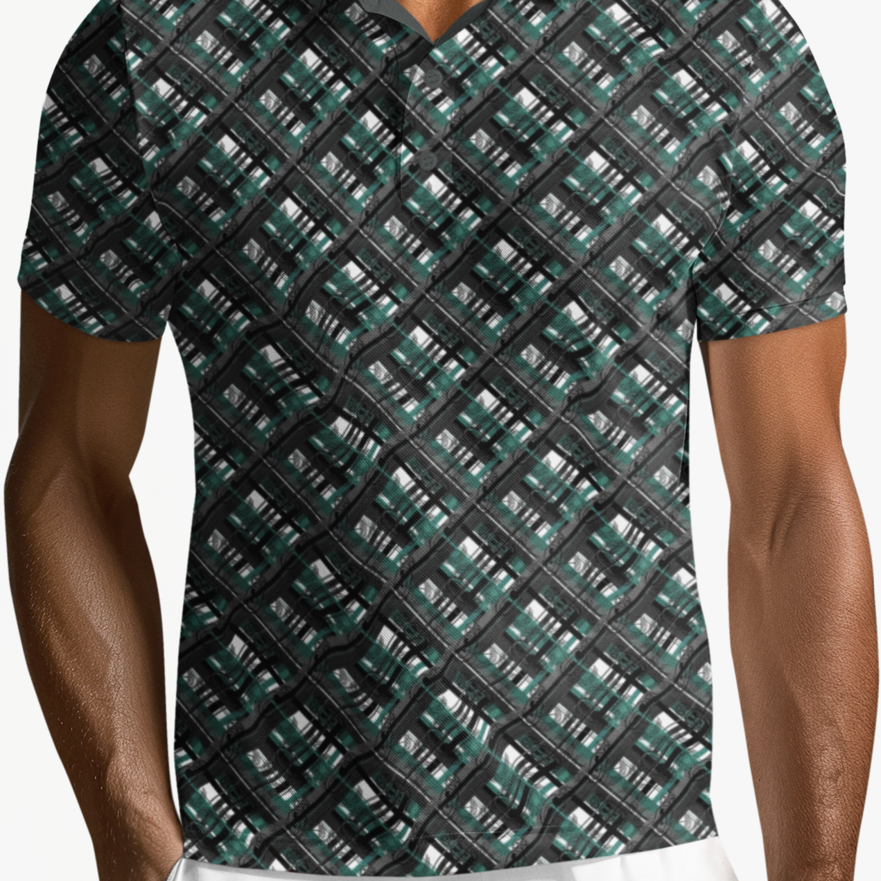 Polo Shirt - "EOD Diagonal Plaid" (Teal & Black)