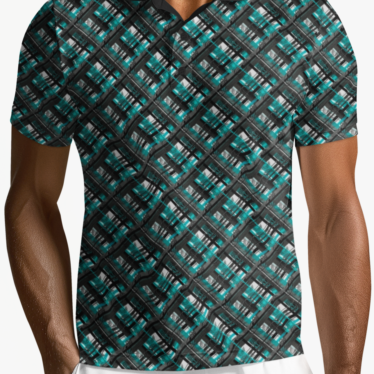 Polo Shirt - "EOD Diagonal Plaid" (Turquoise & Black)