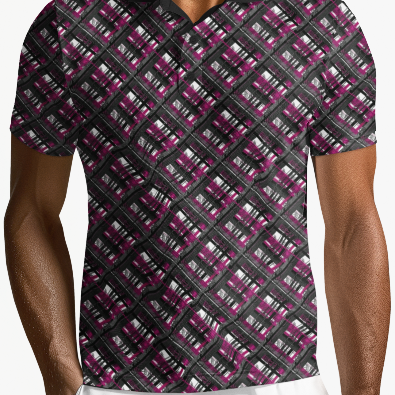 Polo Shirt - "EOD Diagonal Plaid" (Pink & Black)