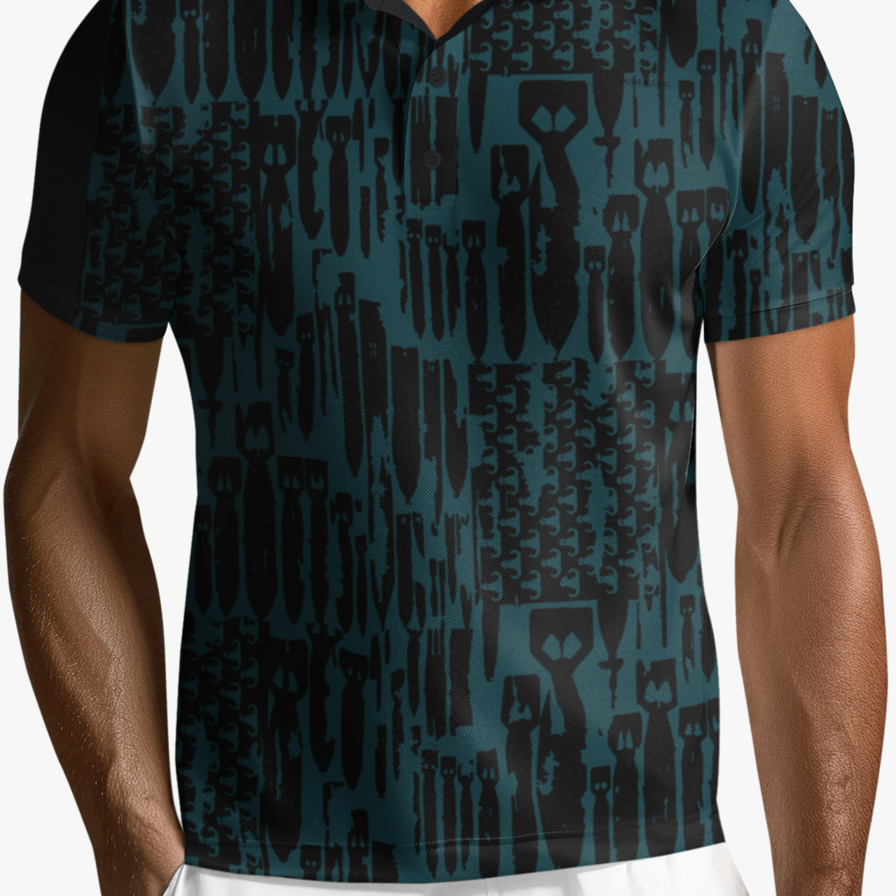 Polo Shirt - "EOD Bomb Flag" (Black on Teal)