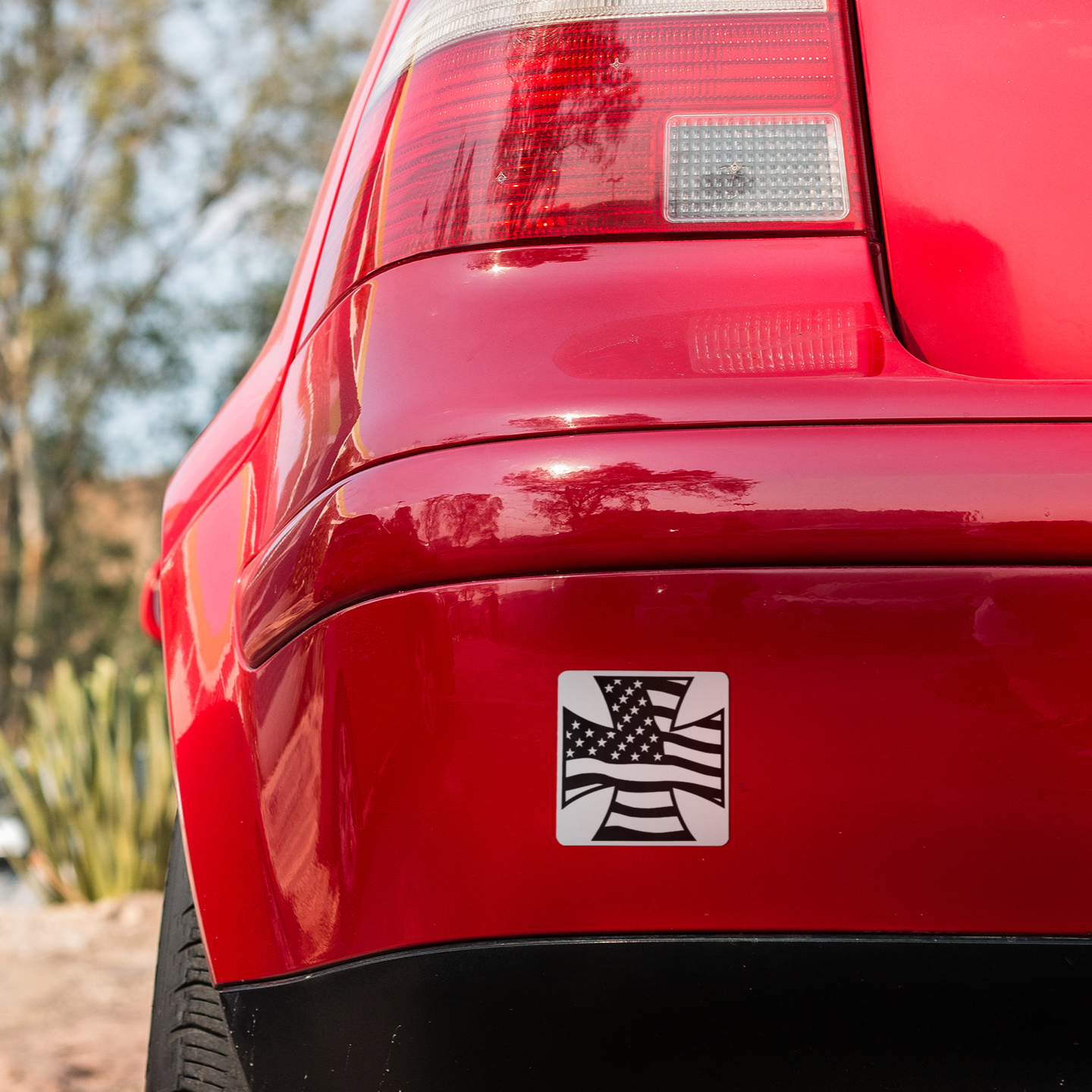 Vinyl Sticker/Decal - "American Flag Iron Cross"